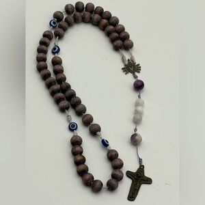 Wood Bead‎ Catholic Rosary Sacred Heart Crucifix Amethyst Beads Evil Eye Accents